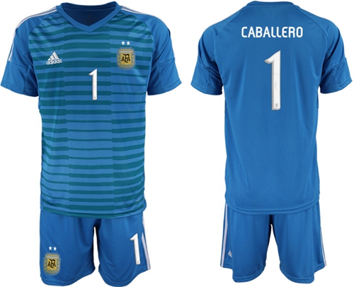 Argentina #1 Caballero Blue Goalkeeper Soccer Country Jersey